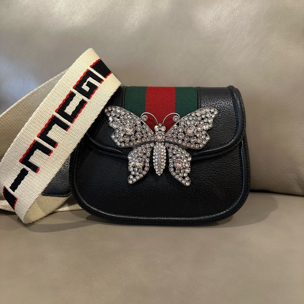 Gucci Line Totem Crystal Butterfly Crossbody Bag Small